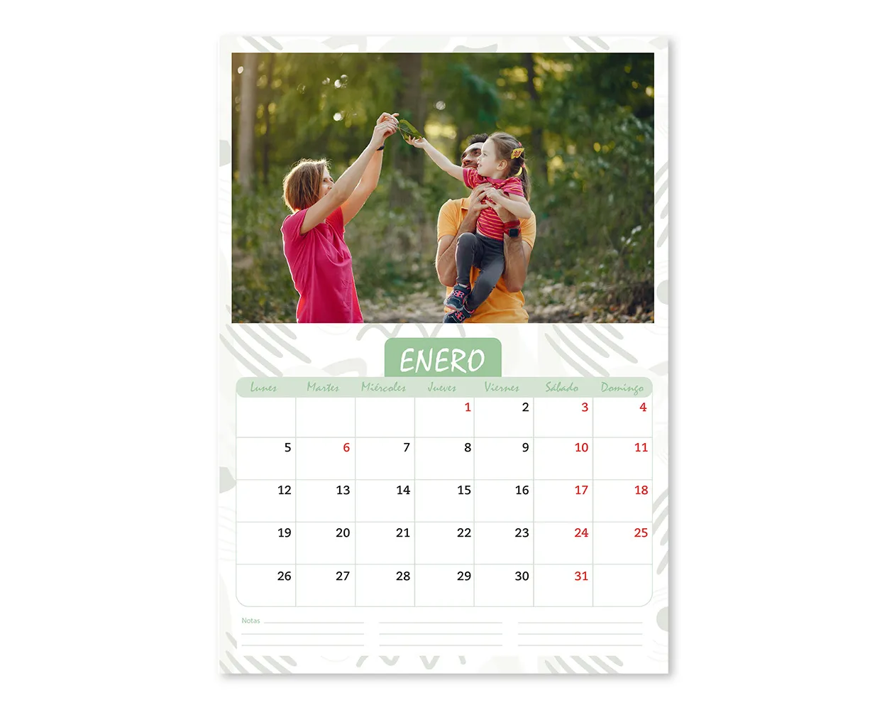 Calendario Mensual Verde