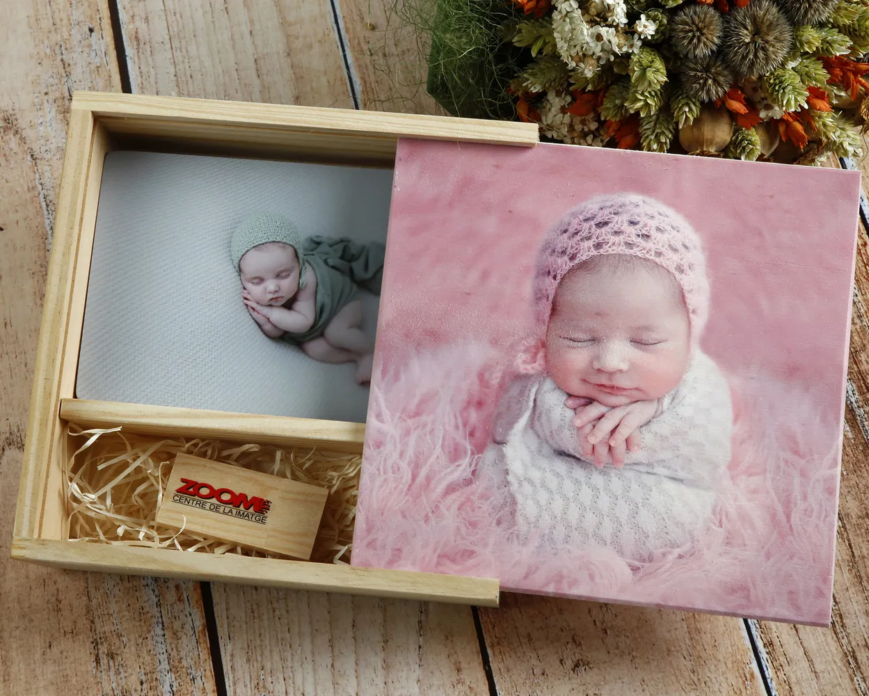 Cajas de madera con hueco - Tapa de madera con Foto