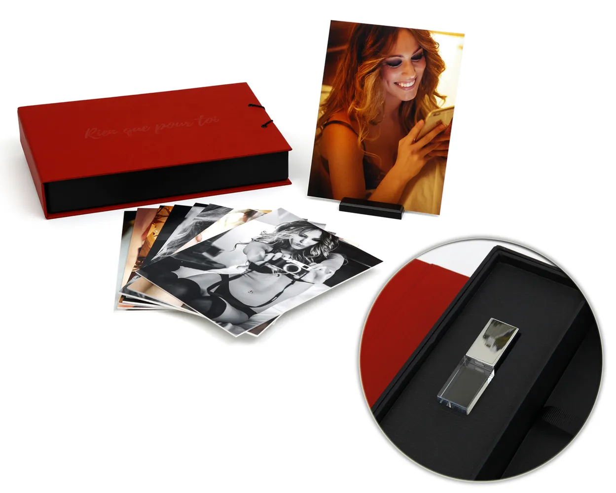 Caja Cartón Boudoir Foto 15x20cm + Apartado USB