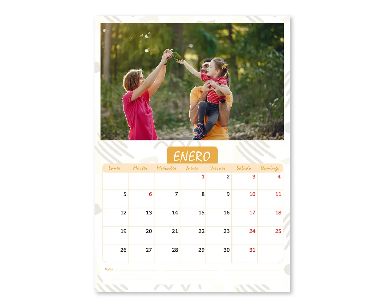 Calendario Mensual Amarillo